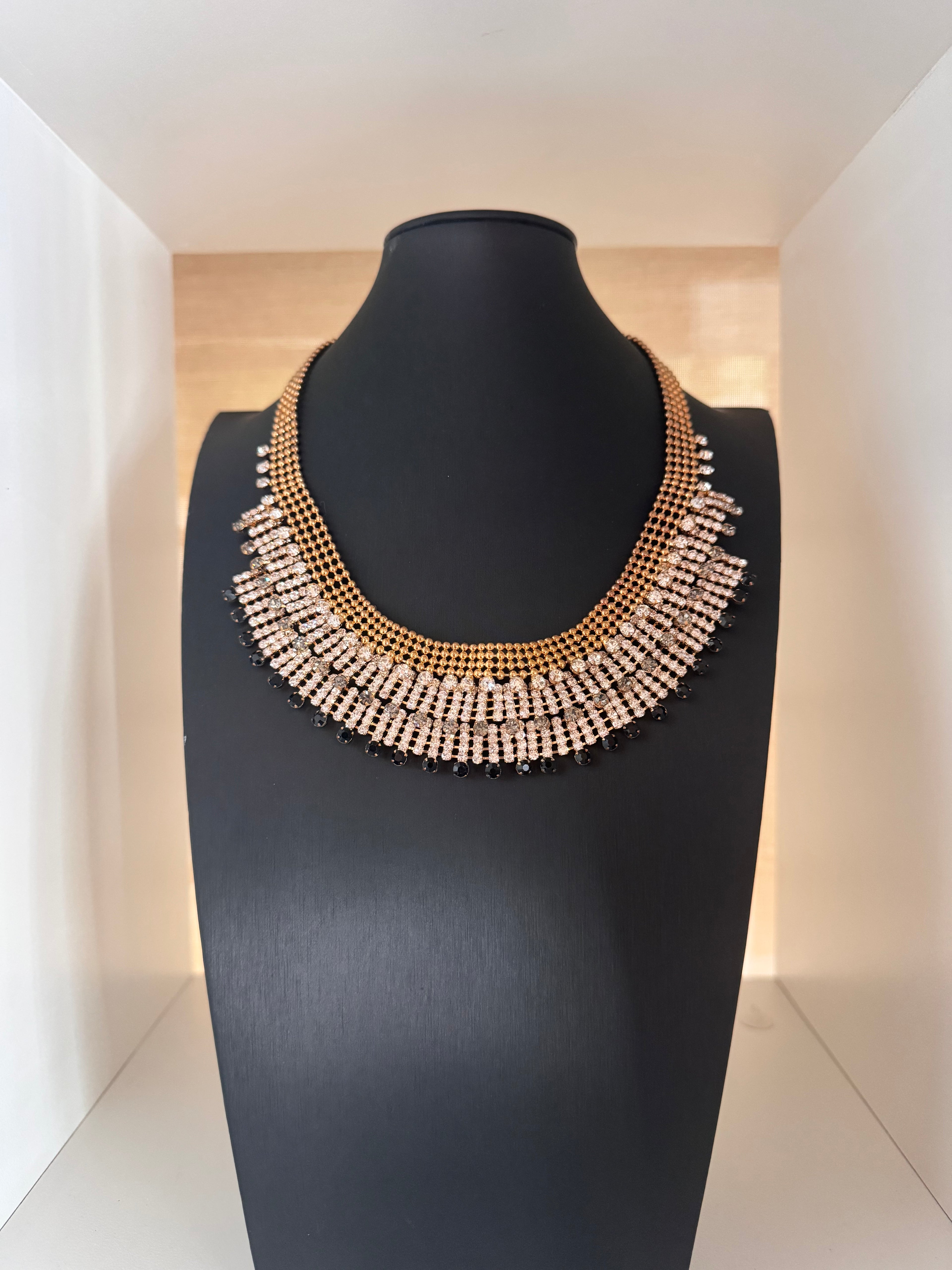 Vintage Egyptian-Revival Crystal Fringe Collar Necklace