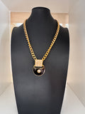 Vintage Art Deco Style Black Enamel Crystal Curb Chain Necklace