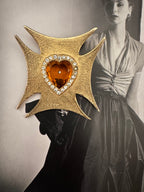 Vintage Maltese Cross Heart Crystal Convertible Brooch Pendant