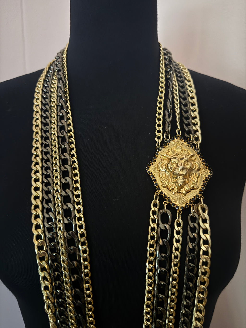 Vintage Givenchy Multi Chain Lion Medallion Sautoir Necklace
