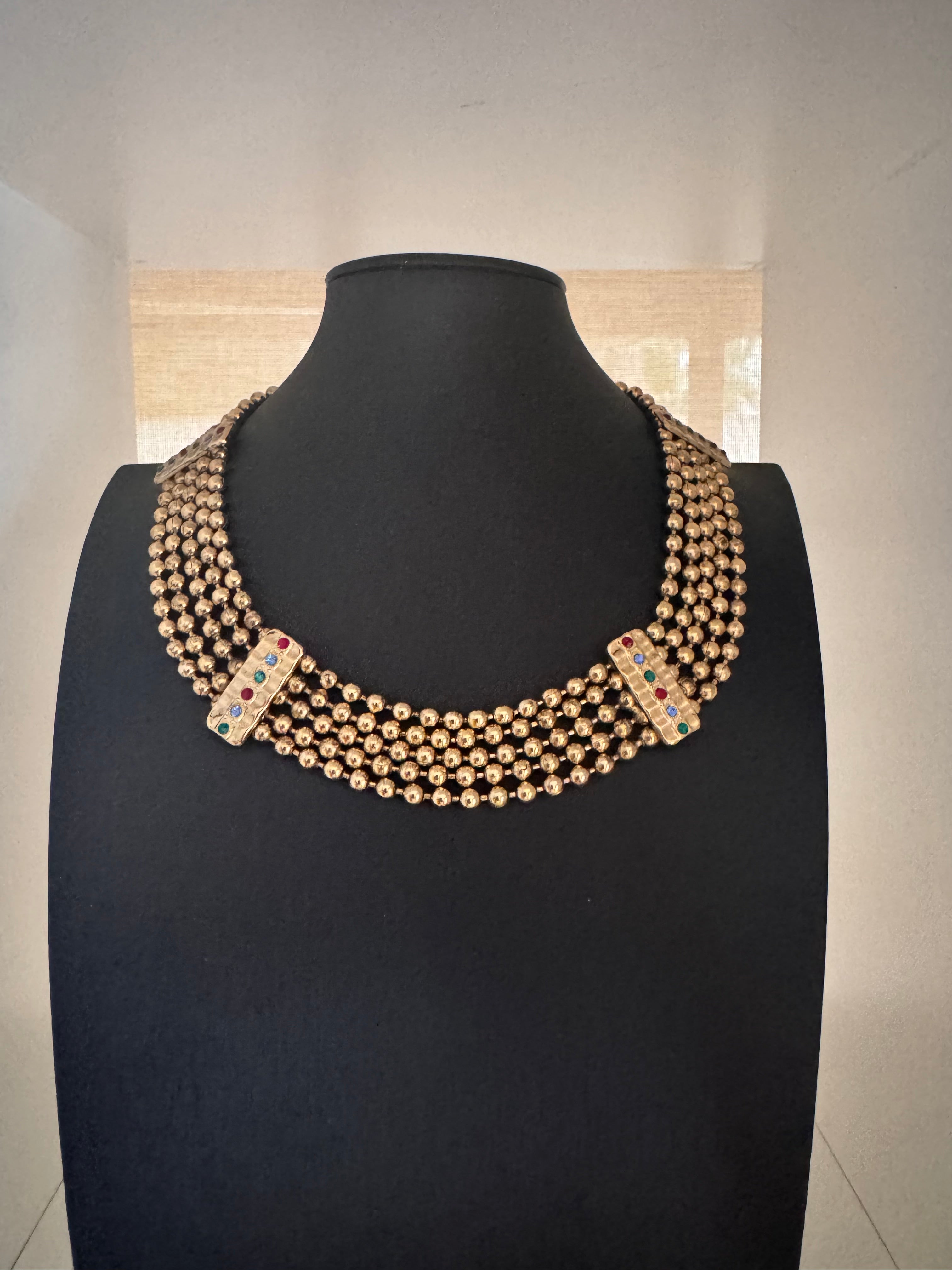 Vintage Gold-Plated Multi-Strand Bead & Jewel Collar Necklace