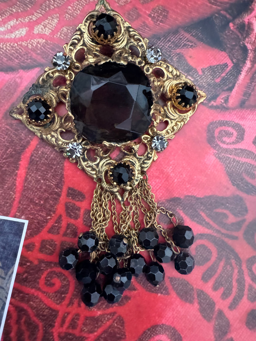 Vintage Victorian Revival Black Tassel Brooch