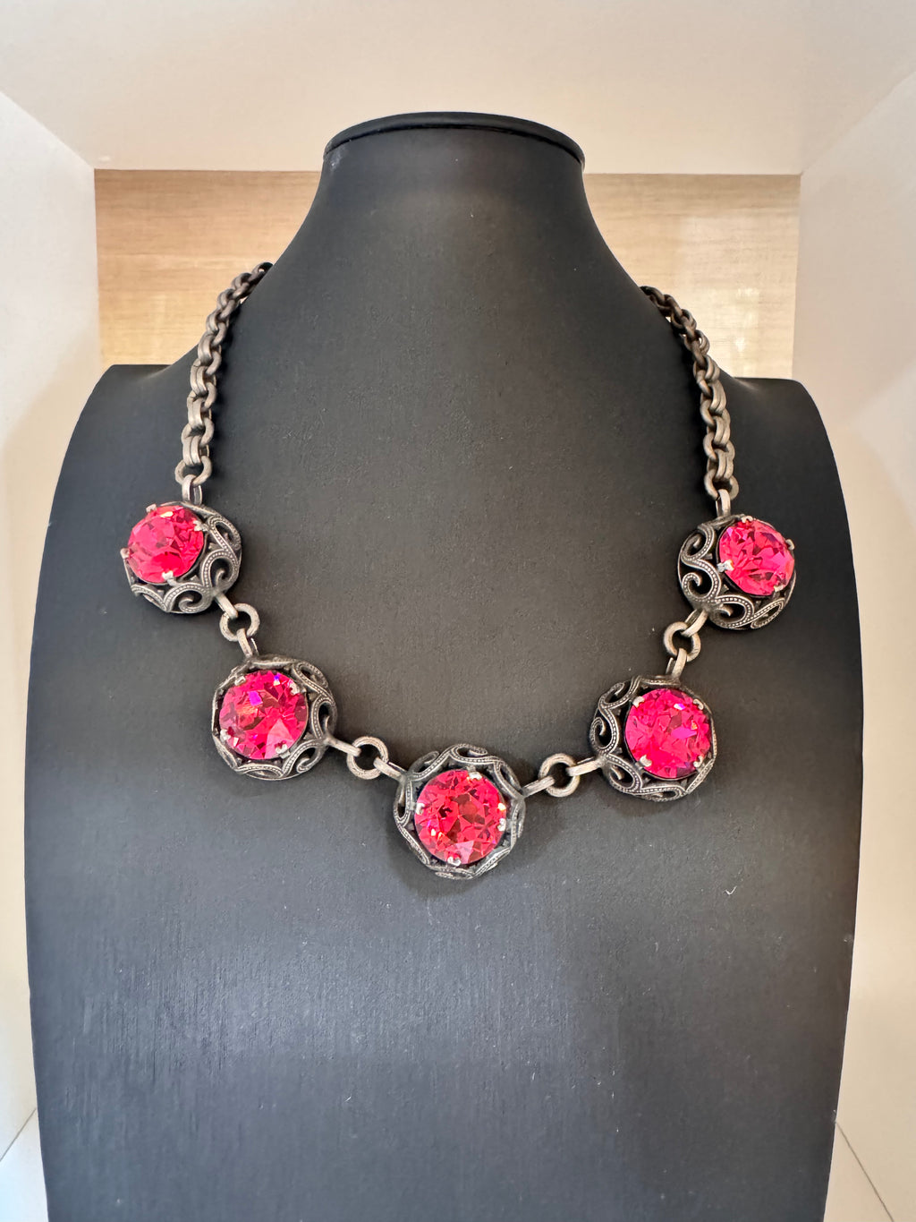 Vintage Victorian Revival Sterling Silver Crystal Necklace