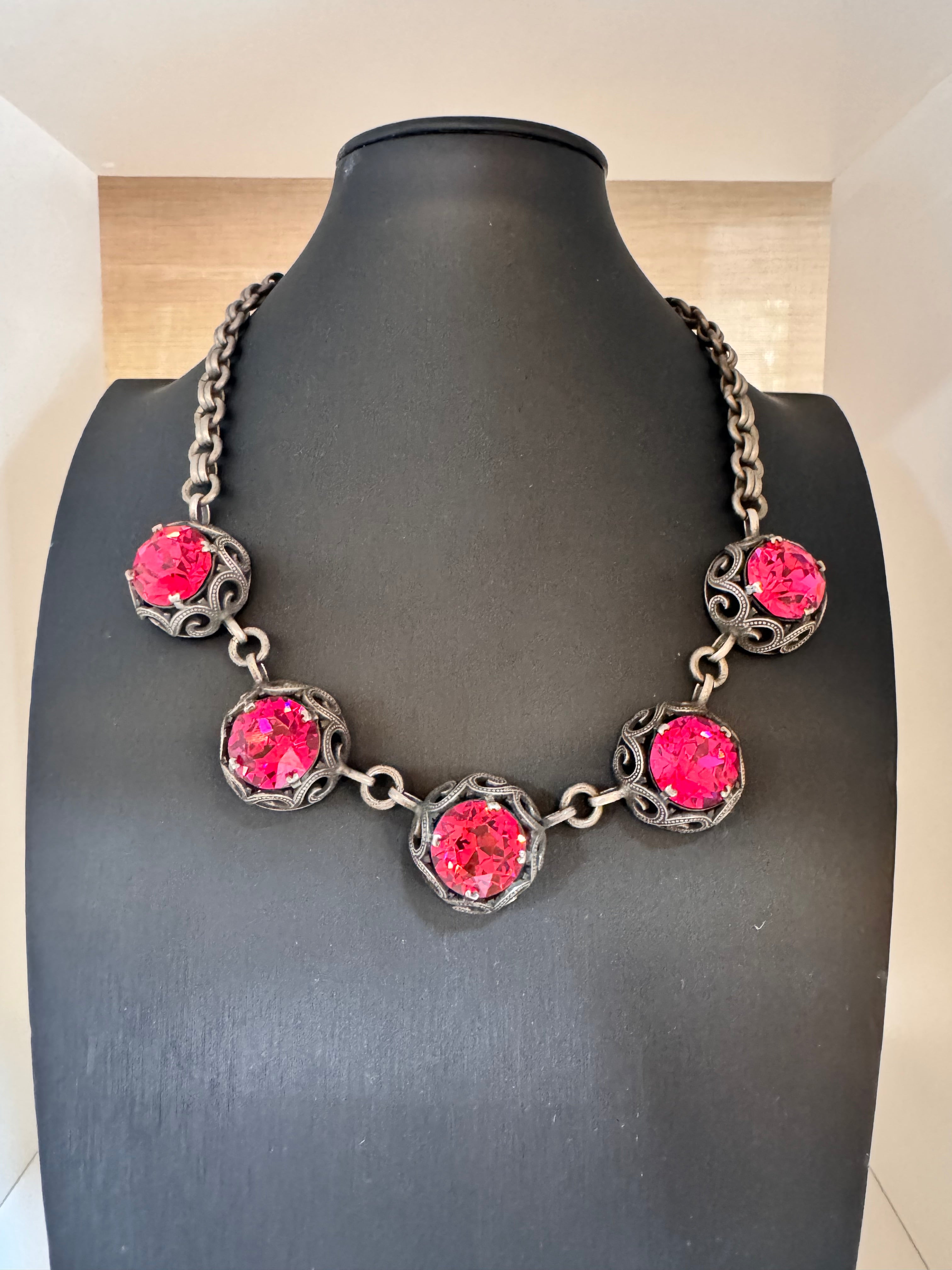 Vintage Victorian Revival Sterling Silver Crystal Necklace