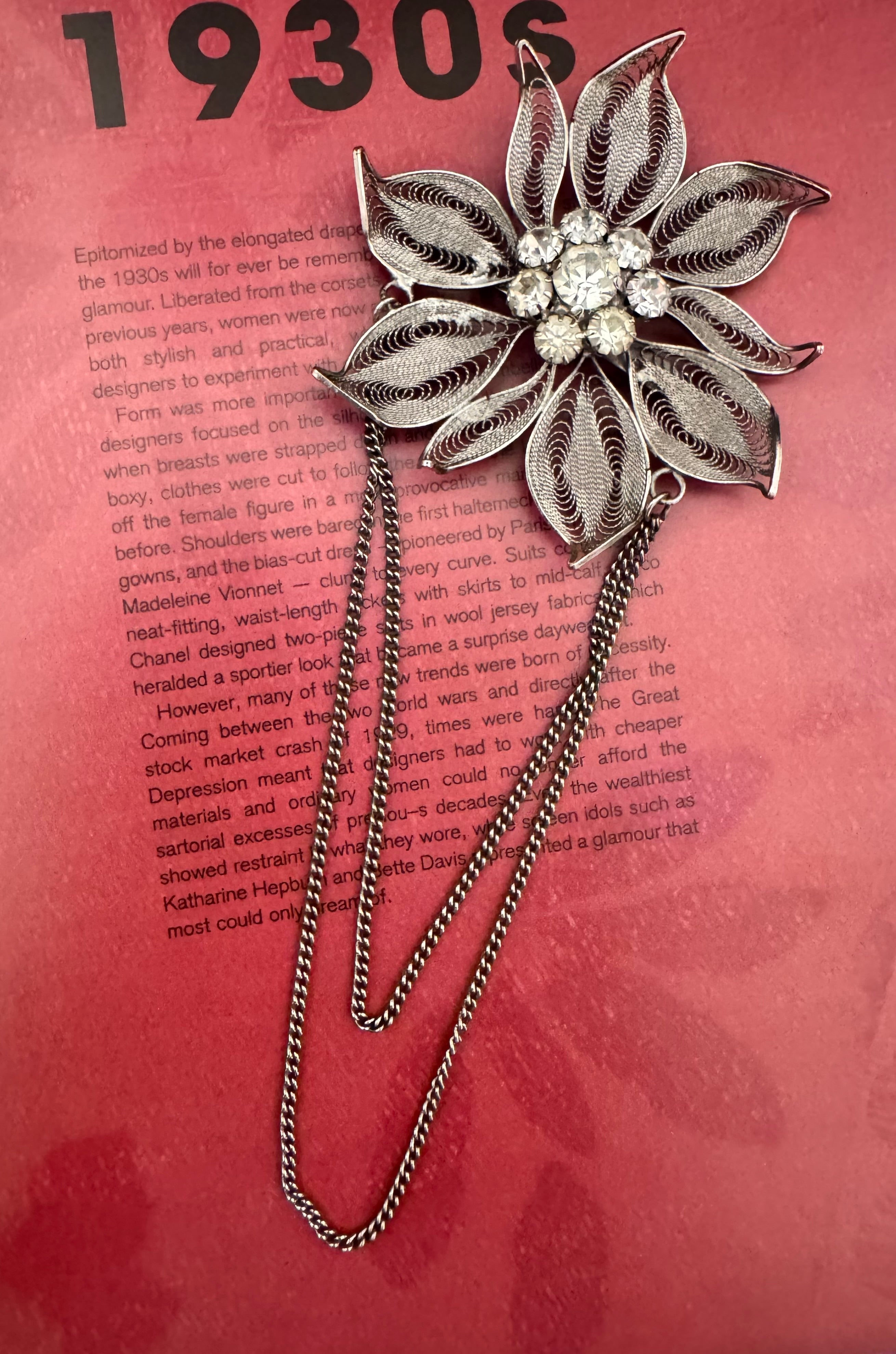 Vintage Filigree Floral Tassel Brooch