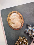 Vintage Cameo Shell Brooch Pendant Victorian Revival