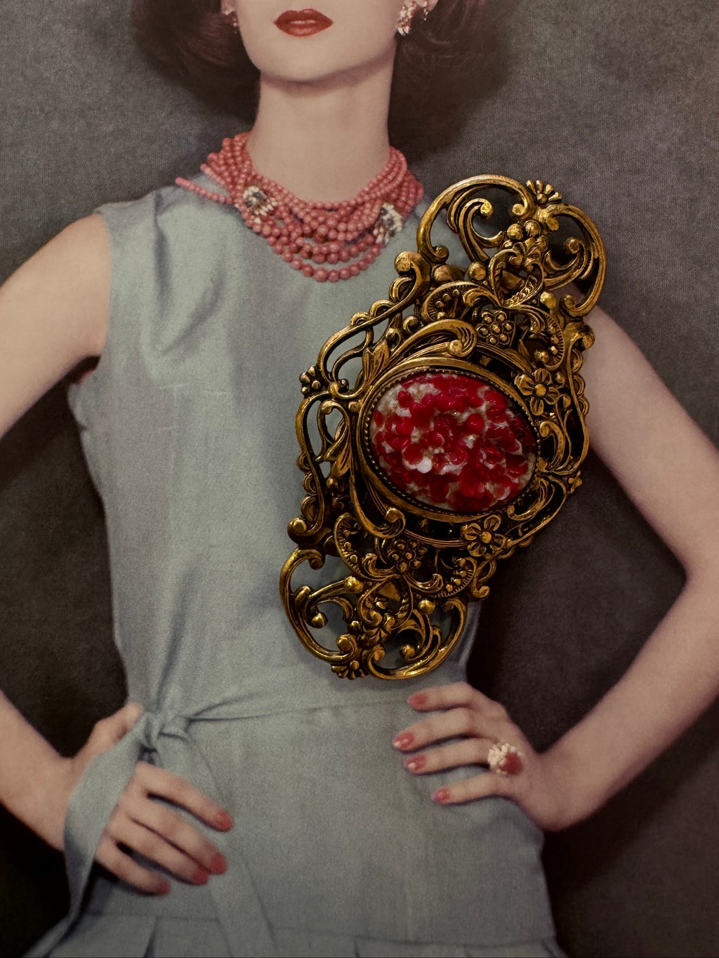Czech Art Nouveau Revival Floral Brooch