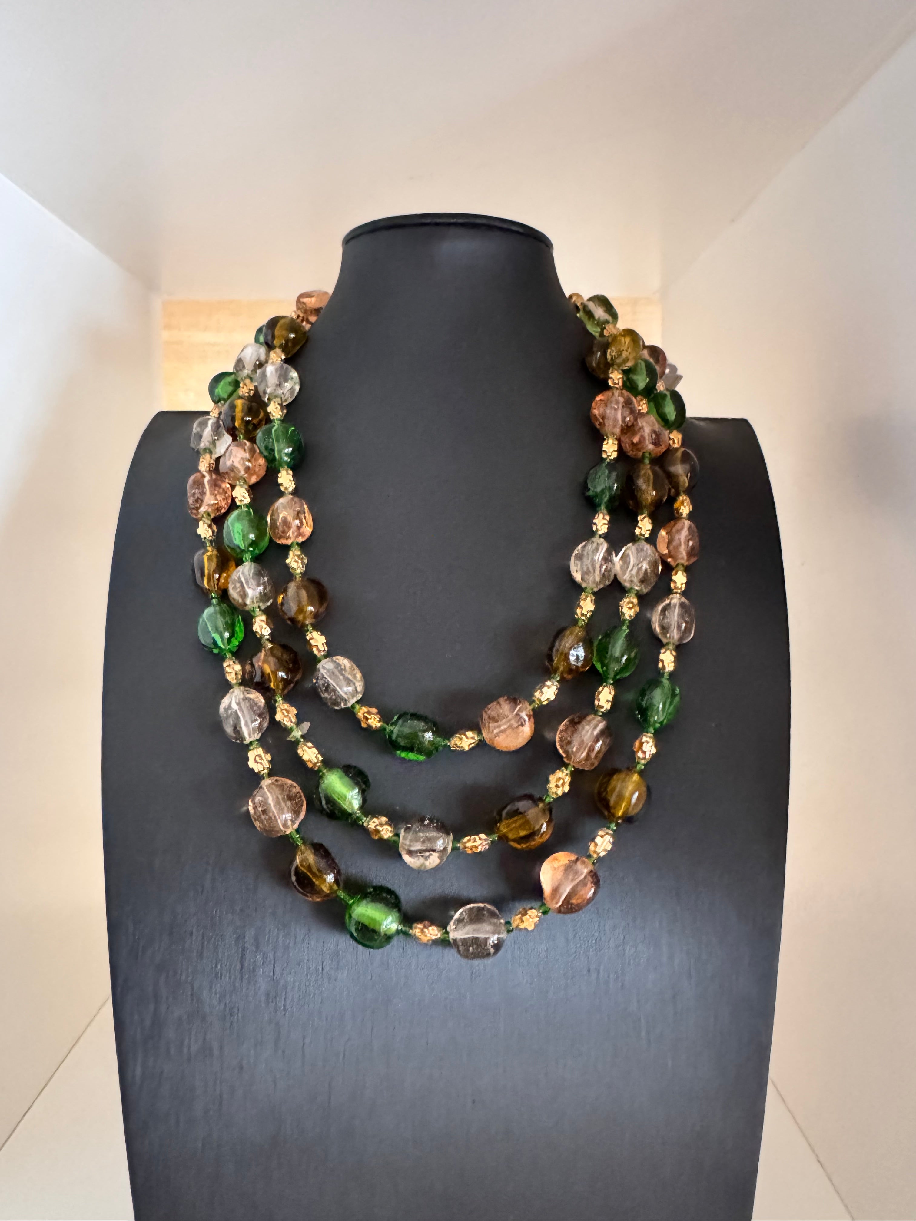 Vintage Triple Strand Glass Bead Necklace