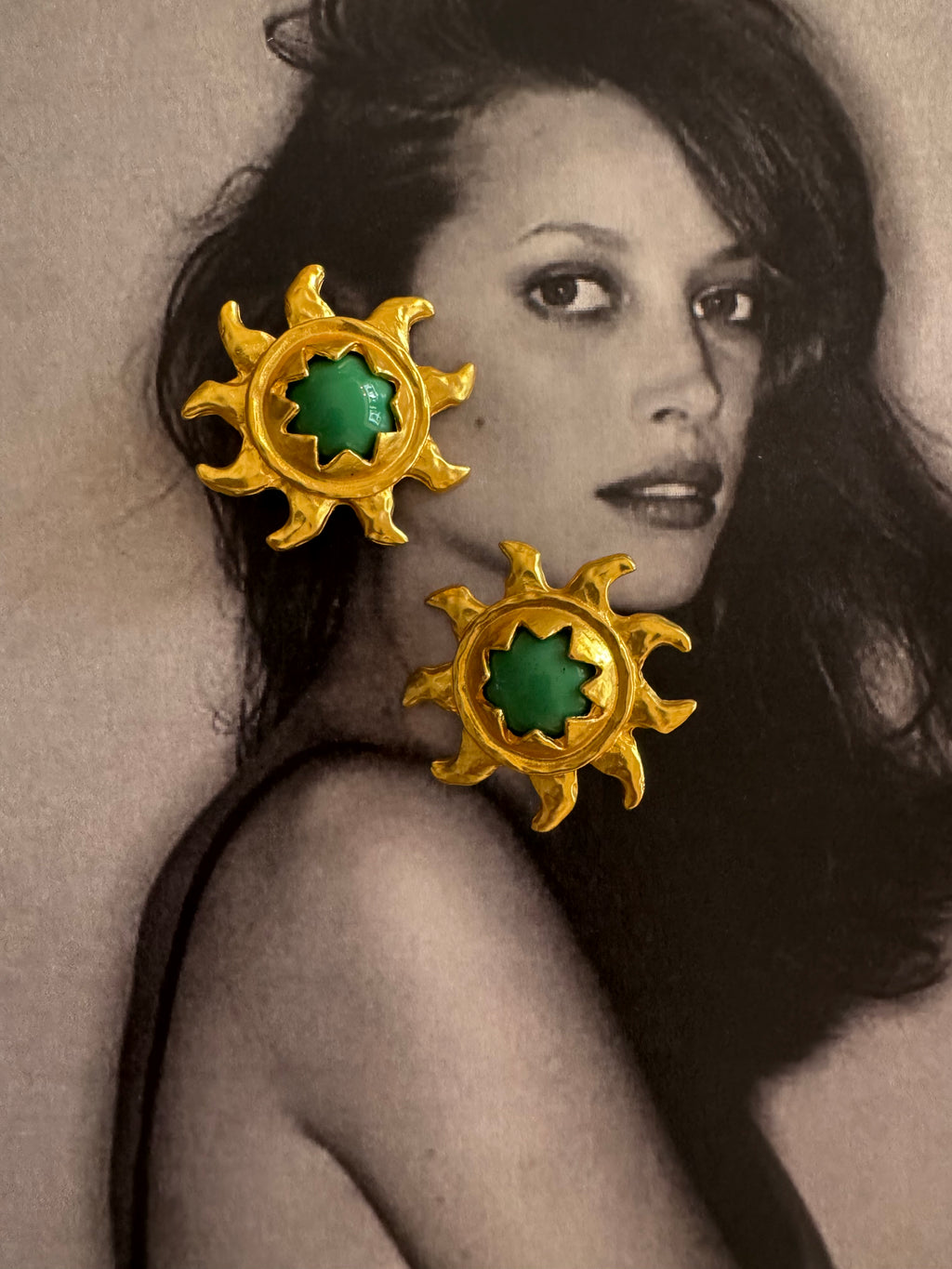 Vintage Sunburst Medallion Earrings 24K Gold Plated