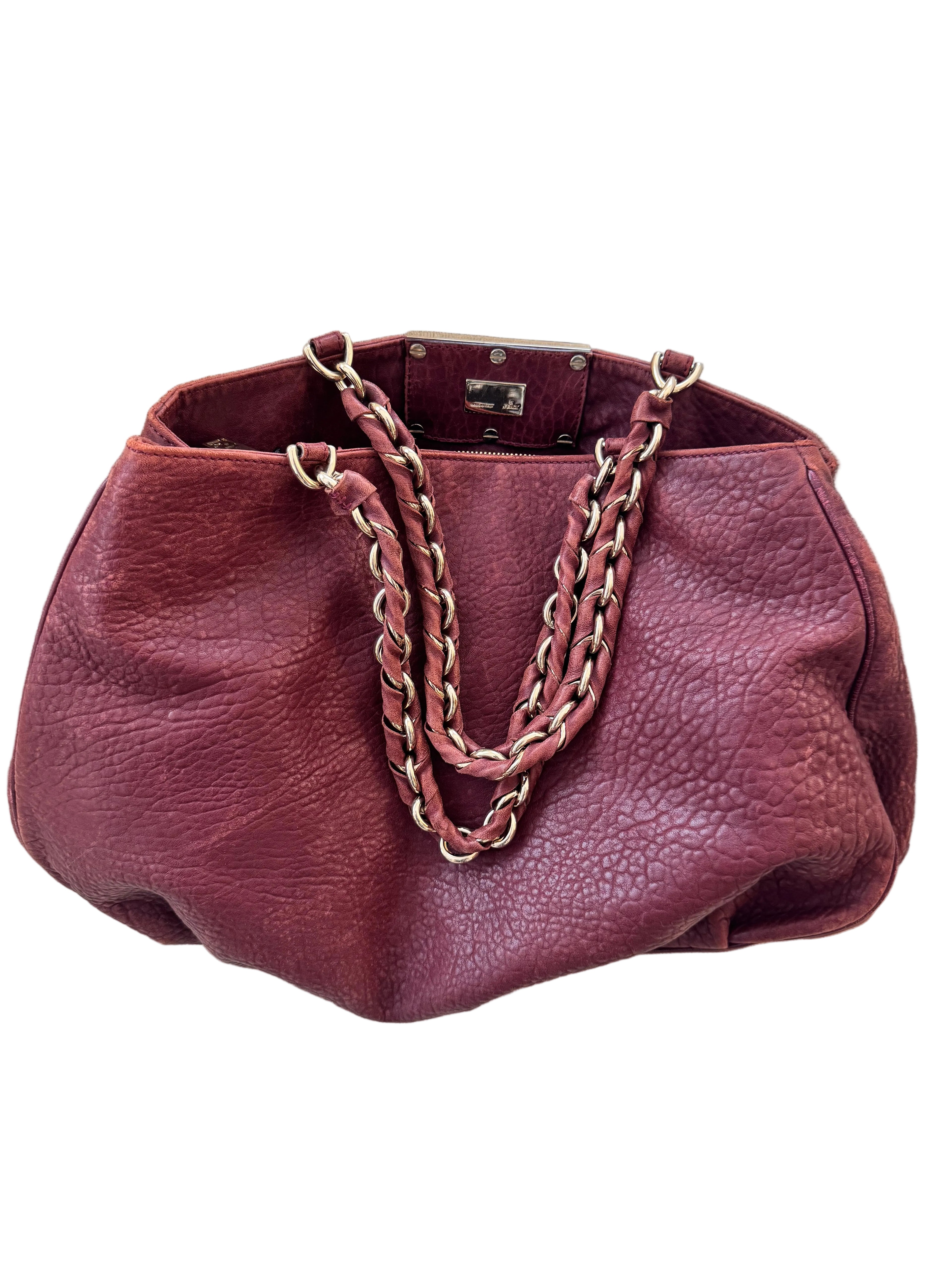 Fendi Purple Textured Leather Large Mia Hobo