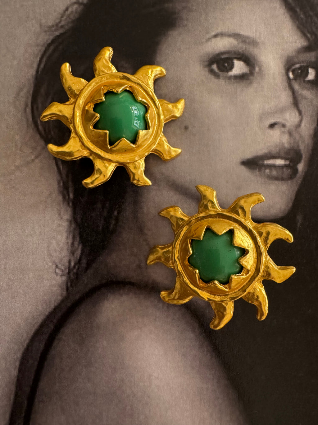 Vintage Sunburst Medallion Earrings 24K Gold Plated