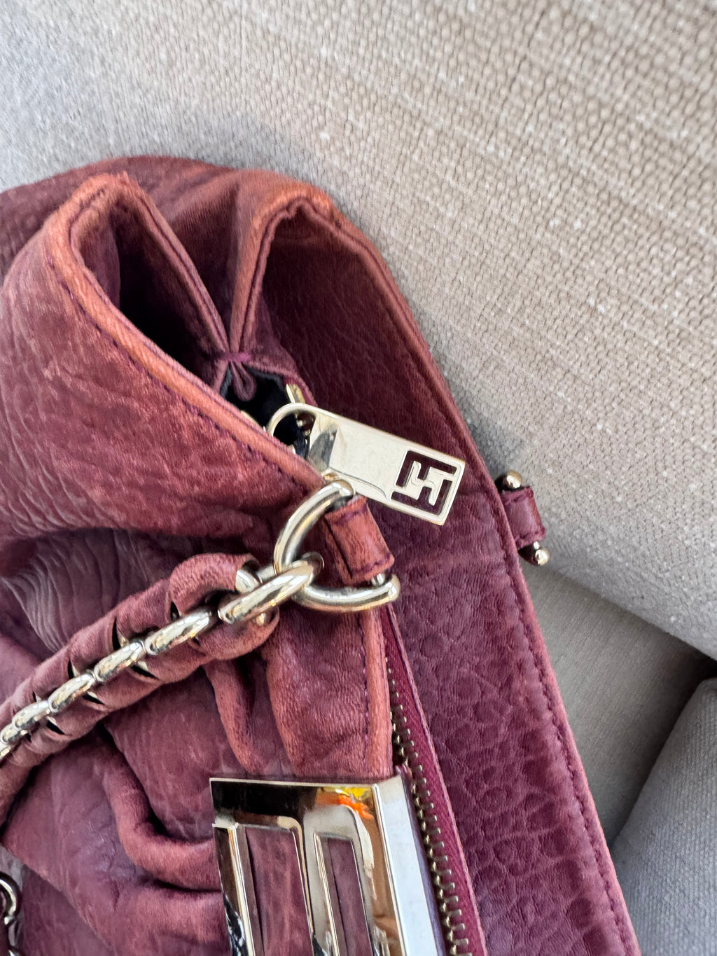 Fendi Purple Textured Leather Large Mia Hobo