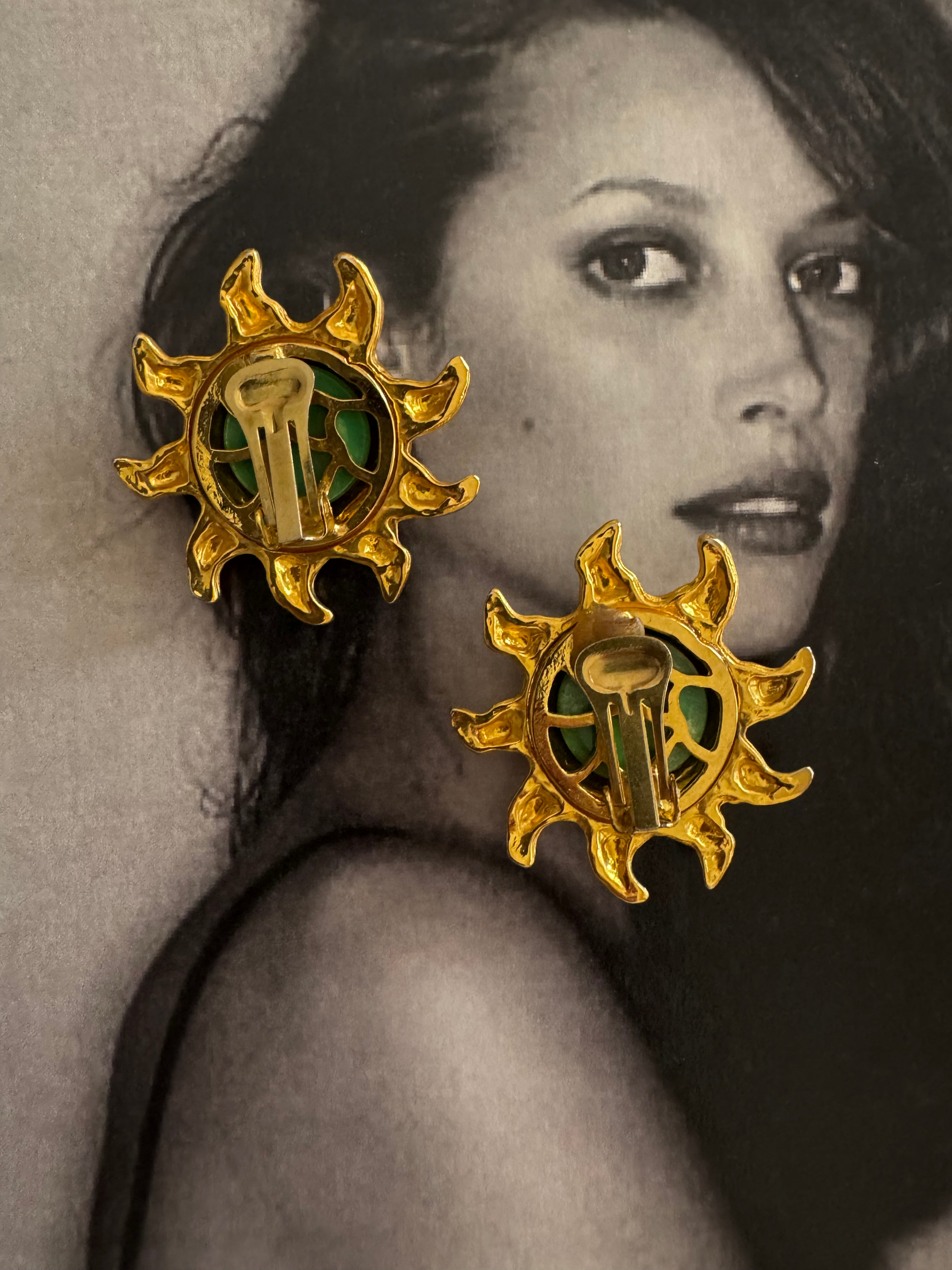 Vintage Sunburst Medallion Earrings 24K Gold Plated