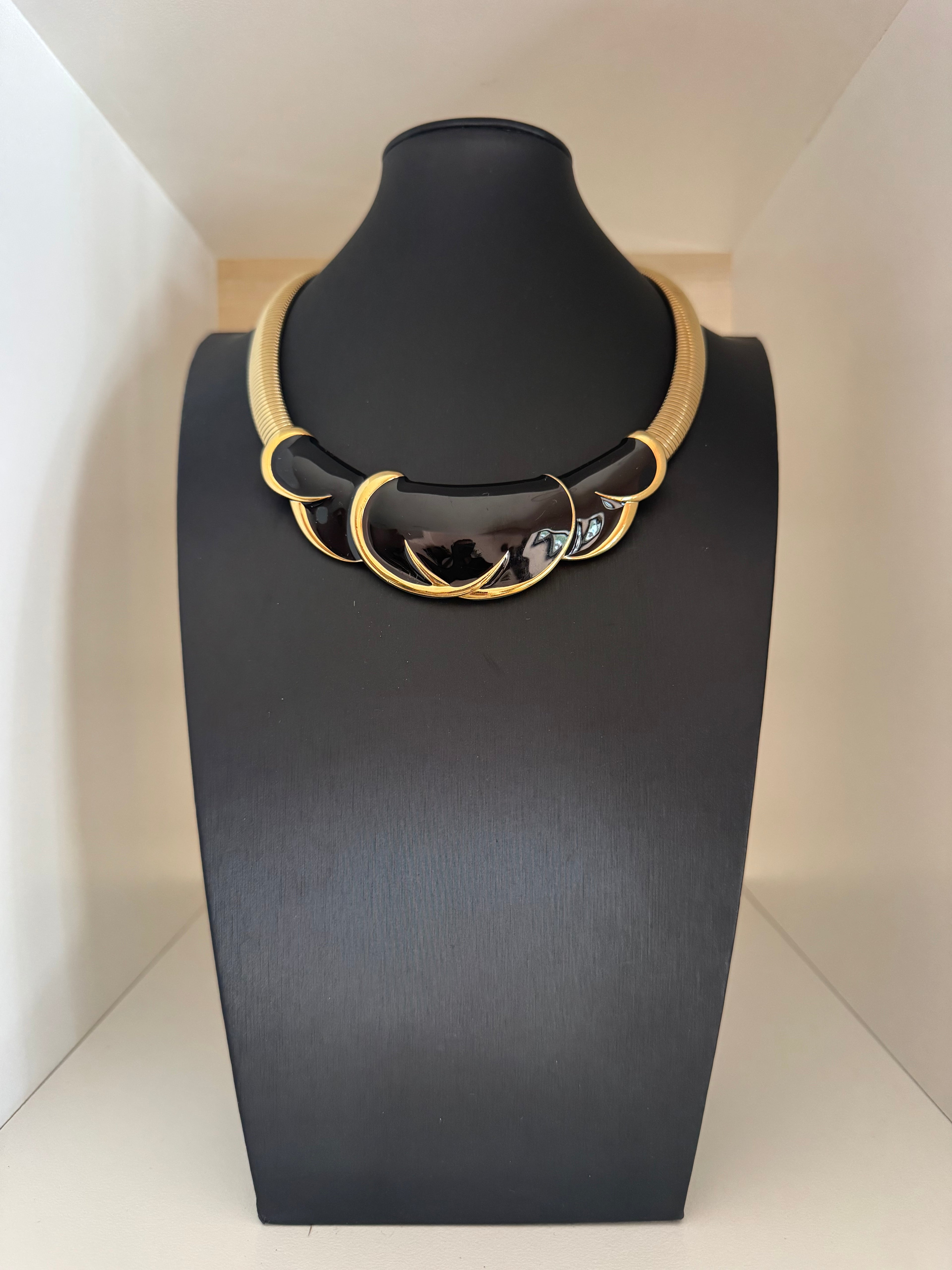 Vintage Black Enamel Collar Statement Necklace