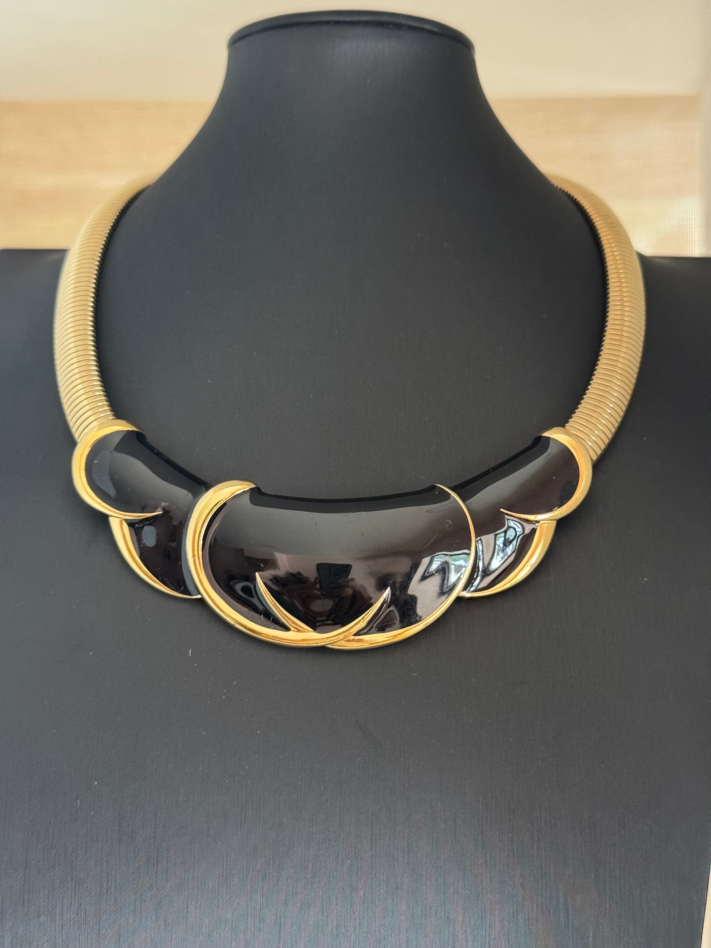 Vintage Black Enamel Collar Statement Necklace
