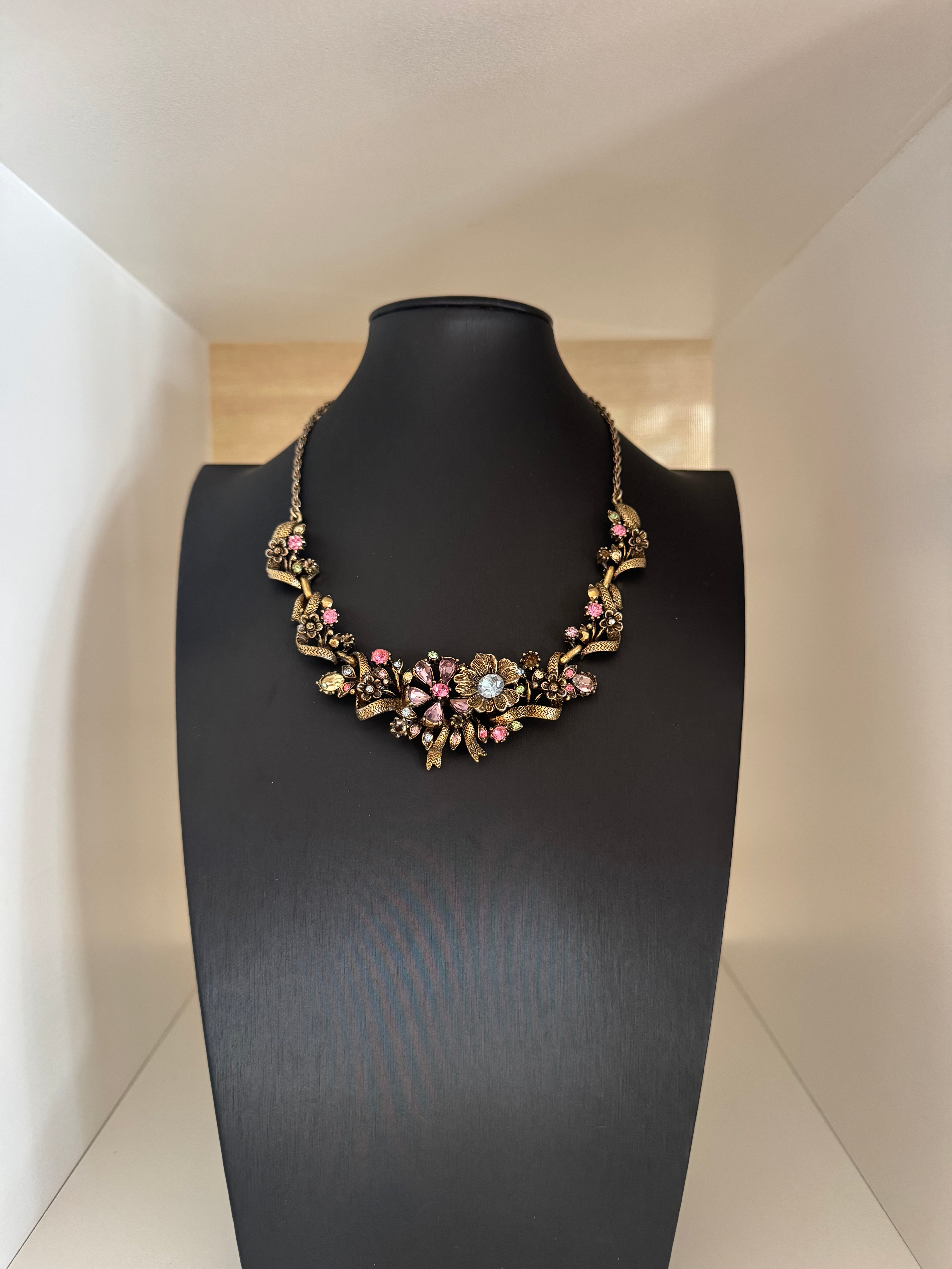 Vintage Floral Rhinestone Romantic Garden Statement Necklace