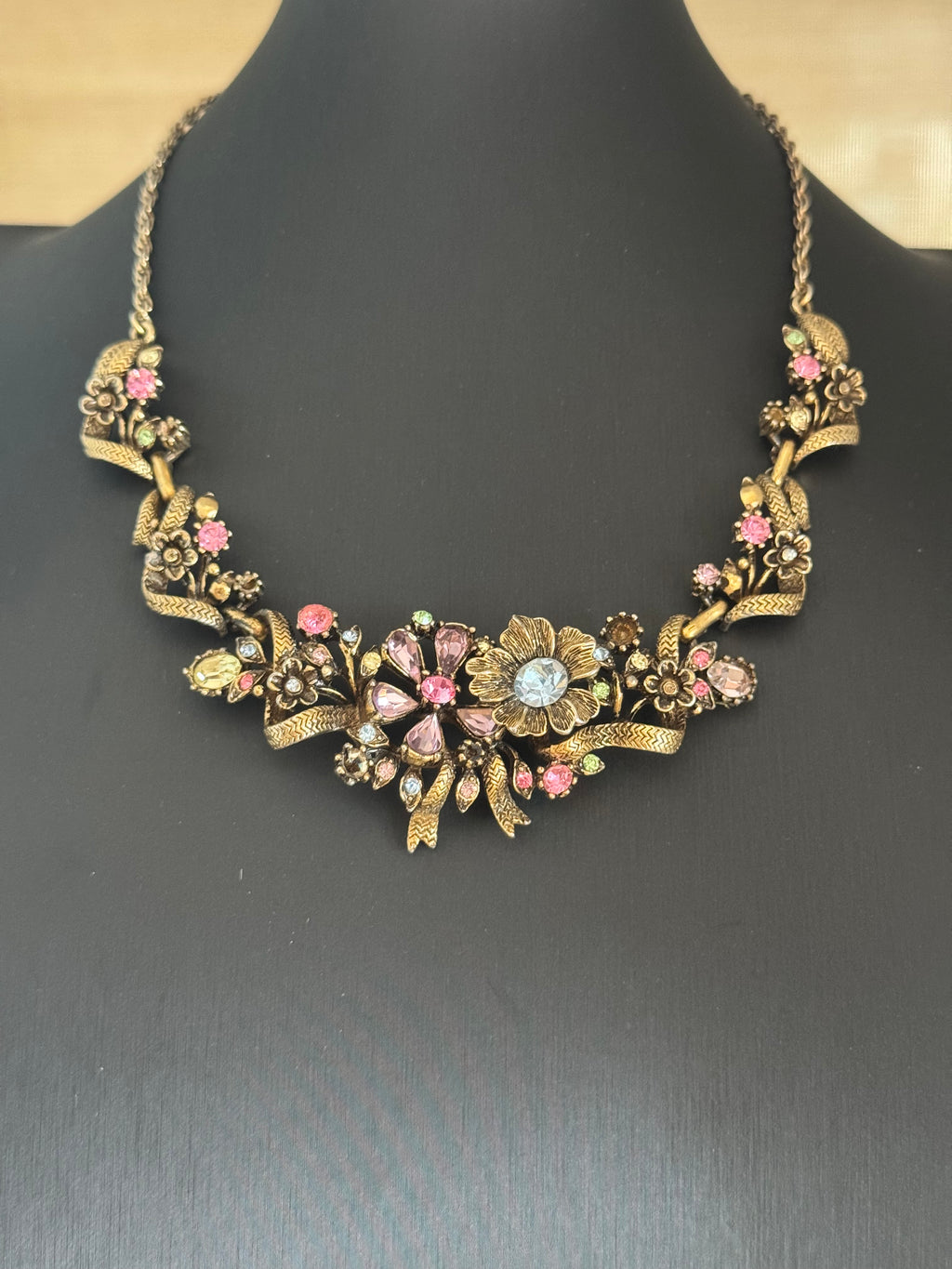 Vintage Floral Rhinestone Romantic Garden Statement Necklace