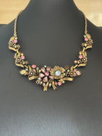 Vintage Floral Rhinestone Romantic Garden Statement Necklace