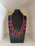 Vintage Fuchsia Byzantine Revival Statement Necklace