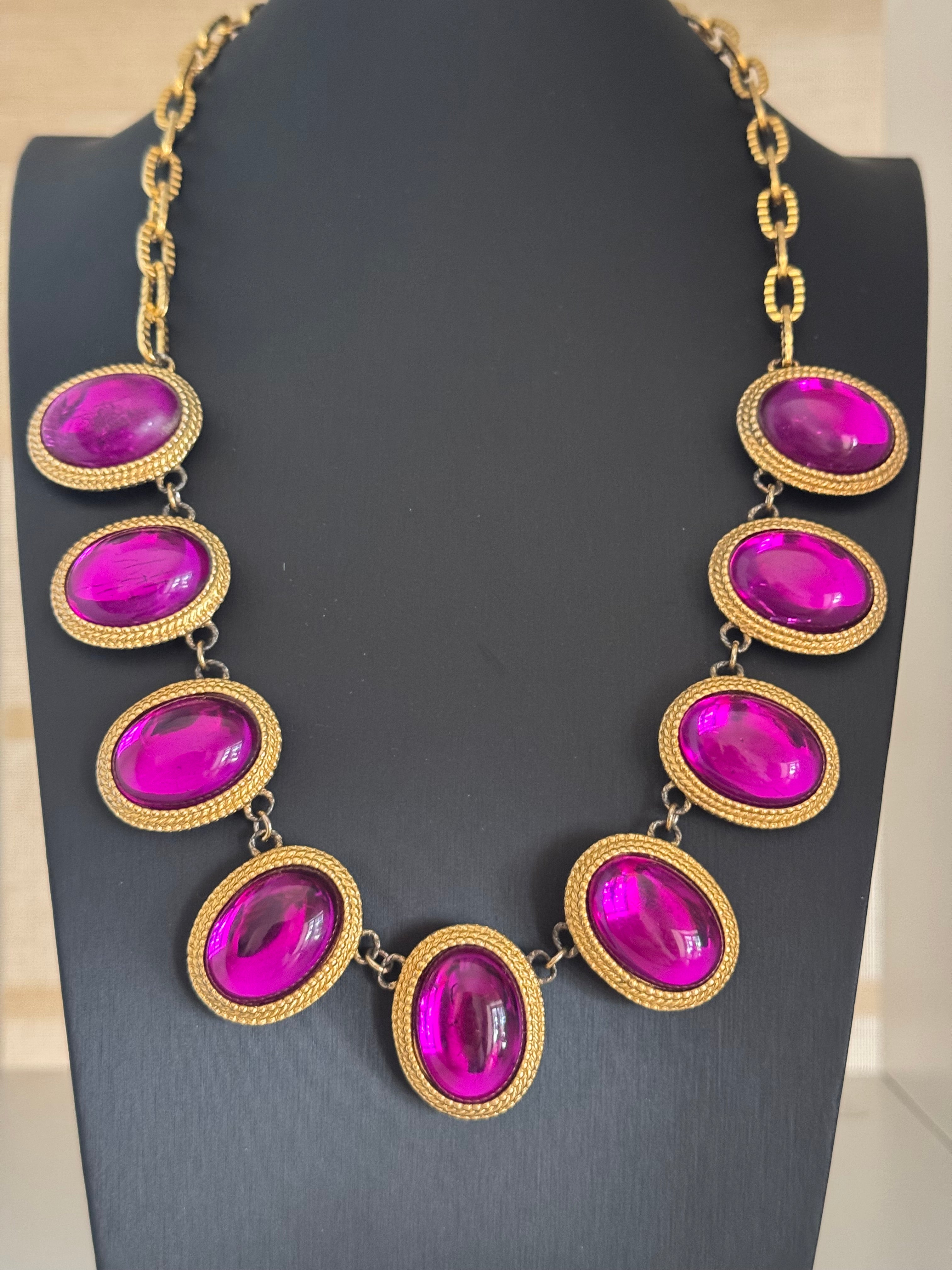 Vintage Fuchsia Byzantine Revival Statement Necklace