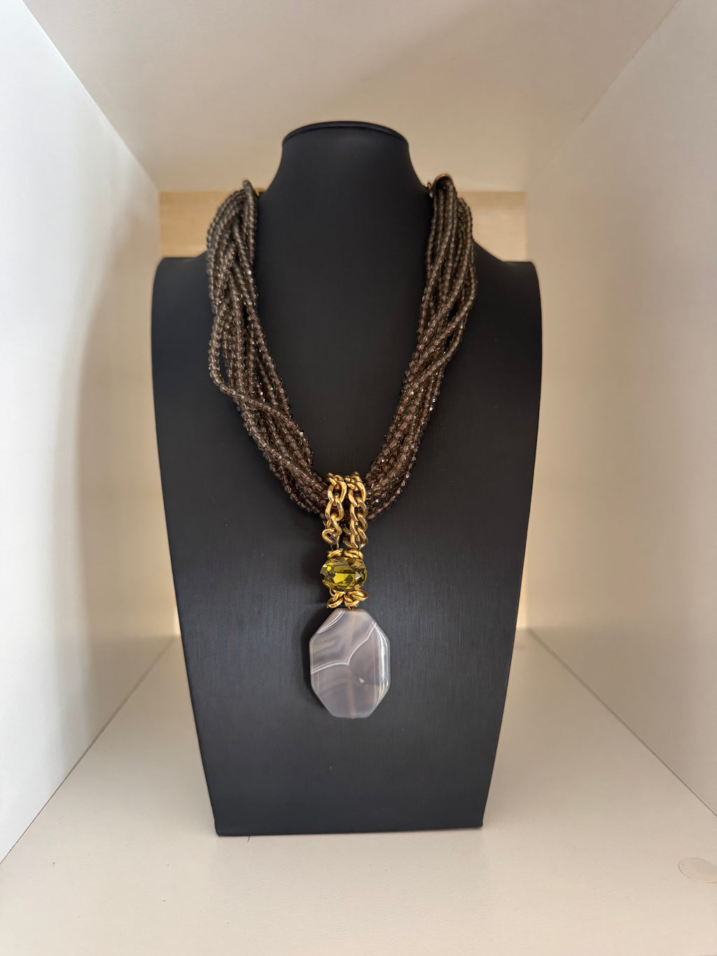 Signed Botswana Agate Multi Strand Statement Necklace