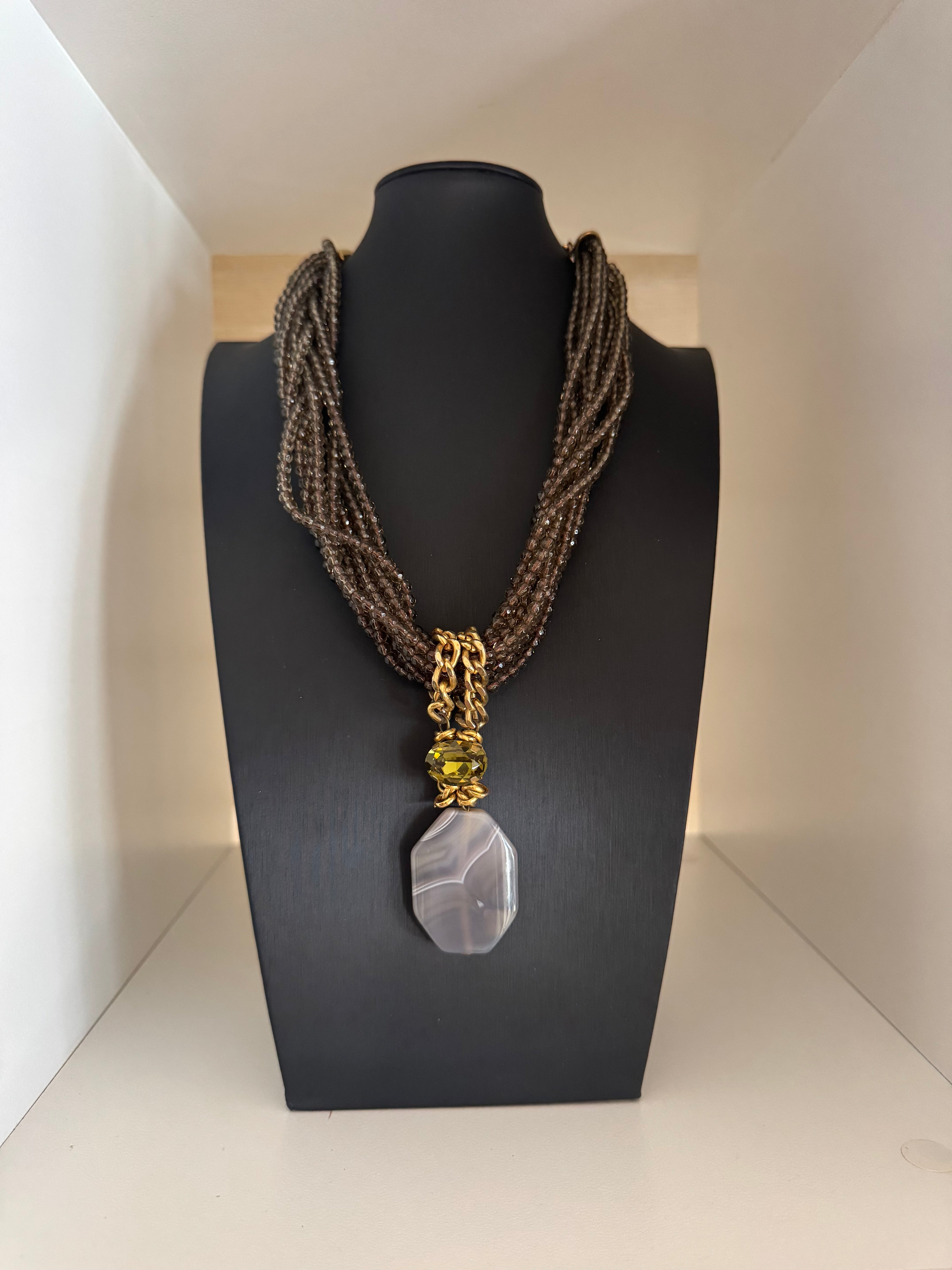 Signed Botswana Agate Multi Strand Statement Necklace