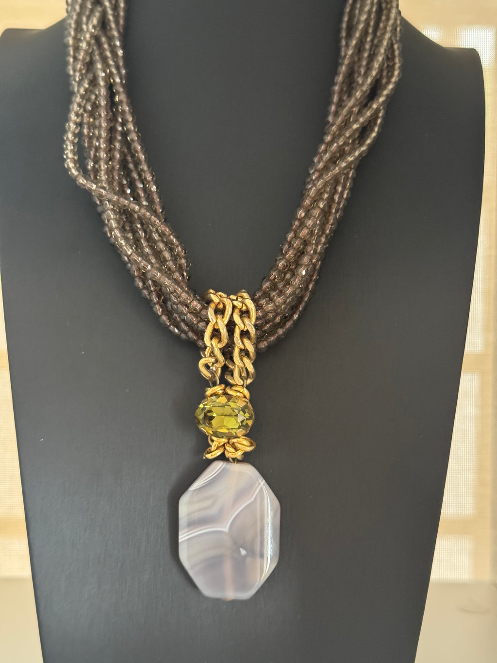 Signed Botswana Agate Multi Strand Statement Necklace
