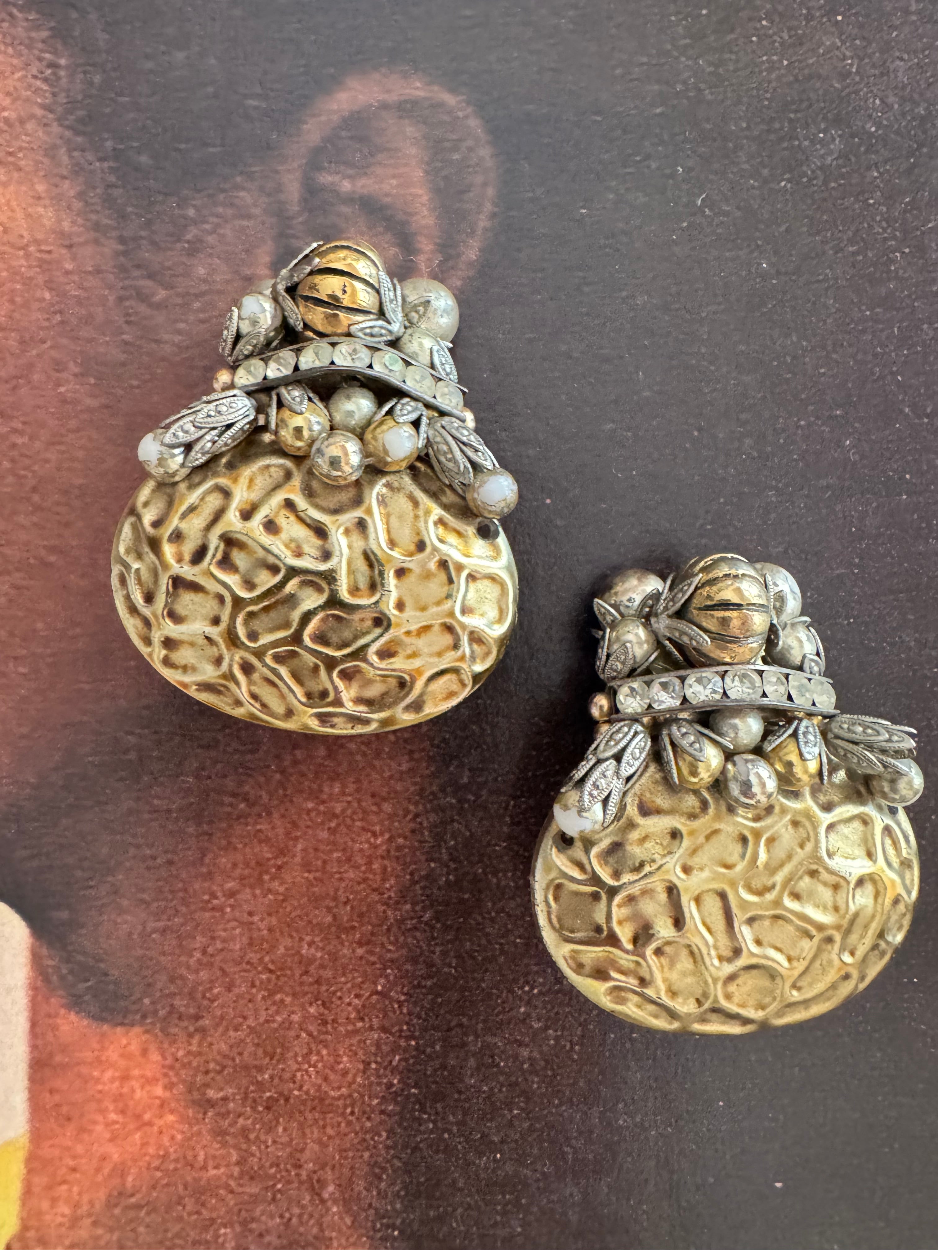 Vintage Baroque Revival Clip Earrings