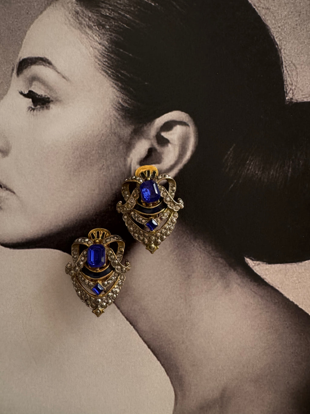 Vintage Art Deco Revival Blue Glass Rhinestone