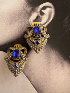 Vintage Art Deco Revival Blue Glass Rhinestone