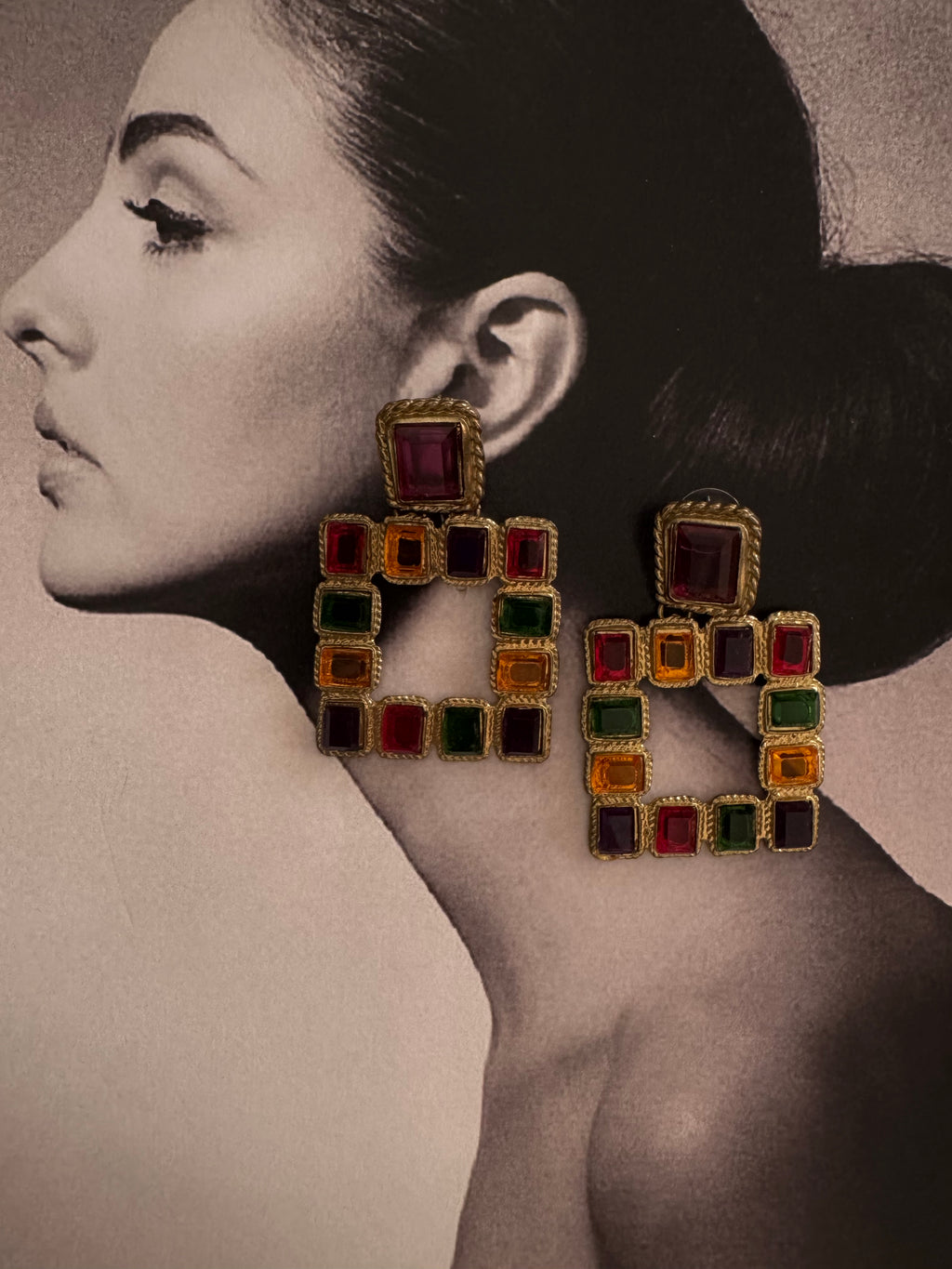 Vintage Multicolor Geometric Statement Earrings
