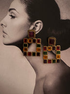 Vintage Multicolor Geometric Statement Earrings