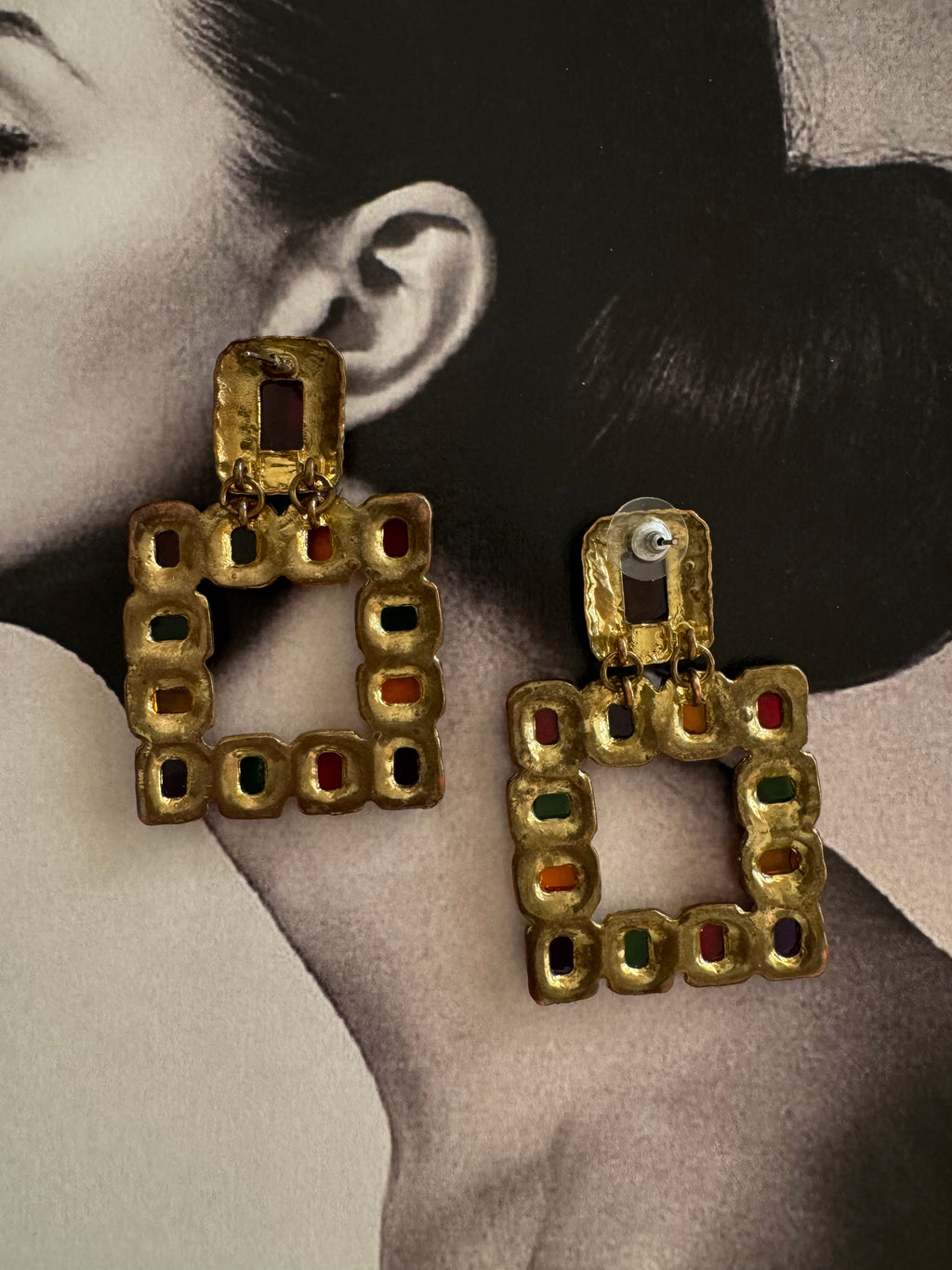 Vintage Multicolor Geometric Statement Earrings