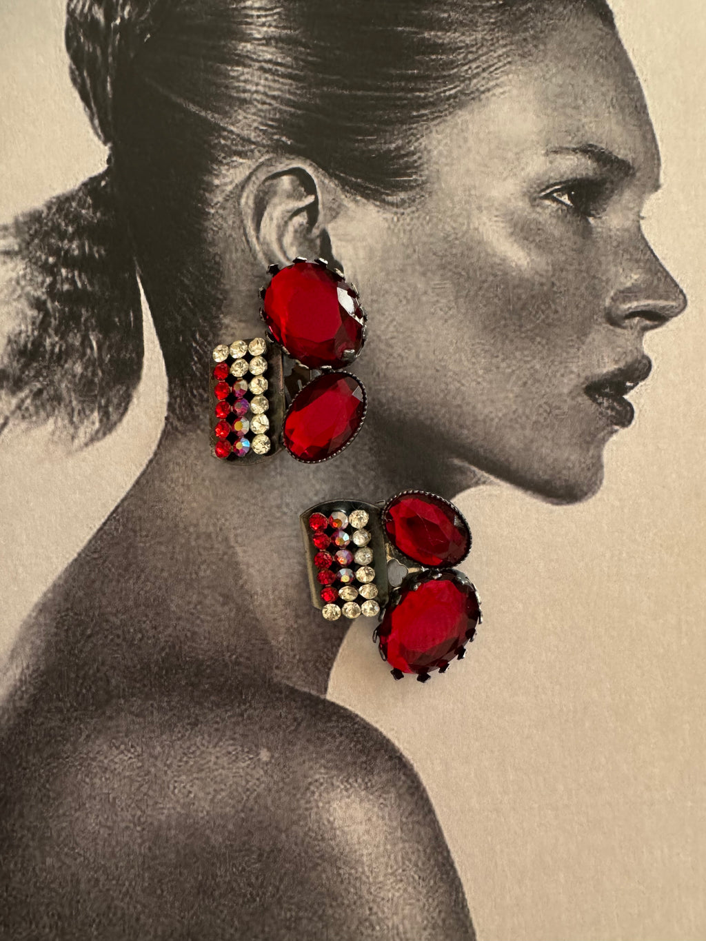 Vintage Unusual Red Glass Statement Earrings
