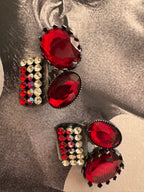 Vintage Unusual Red Glass Statement Earrings
