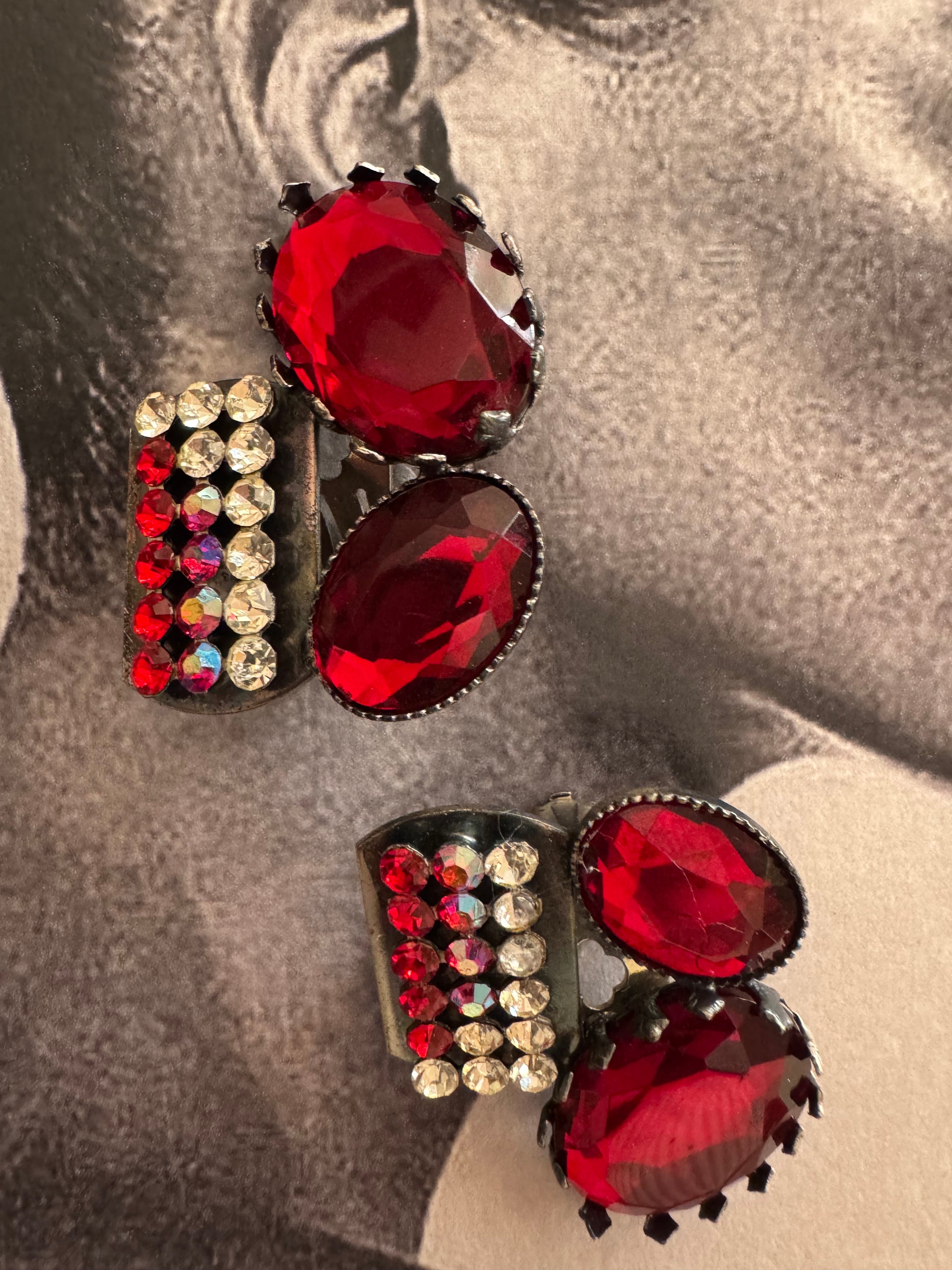 Vintage Unusual Red Glass Statement Earrings