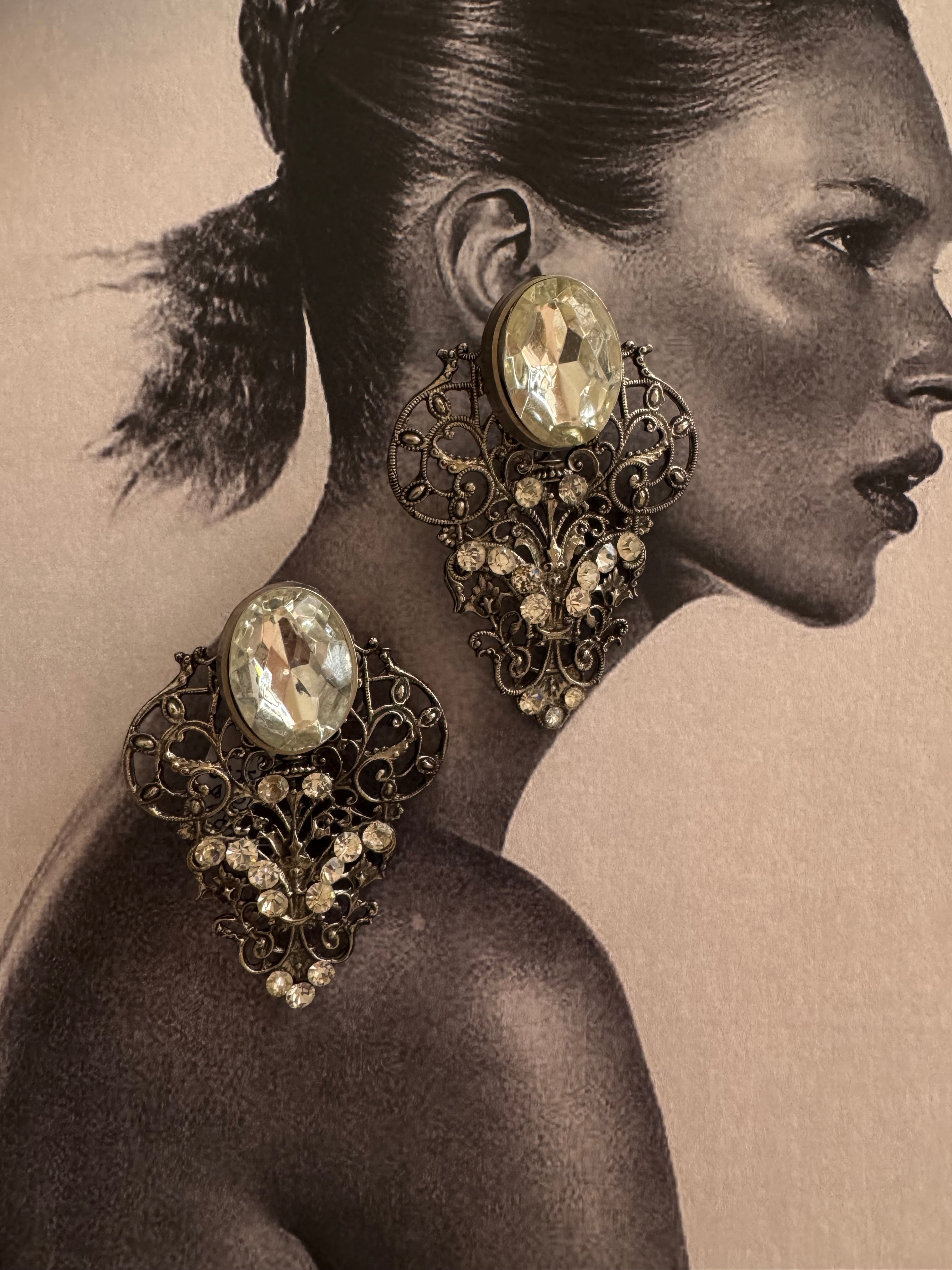 Vintage Victorian Revival Filigree Statement Earrings