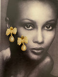 Vintage Rhinestone Bow Drop Earrings