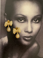 Vintage Rhinestone Bow Drop Earrings
