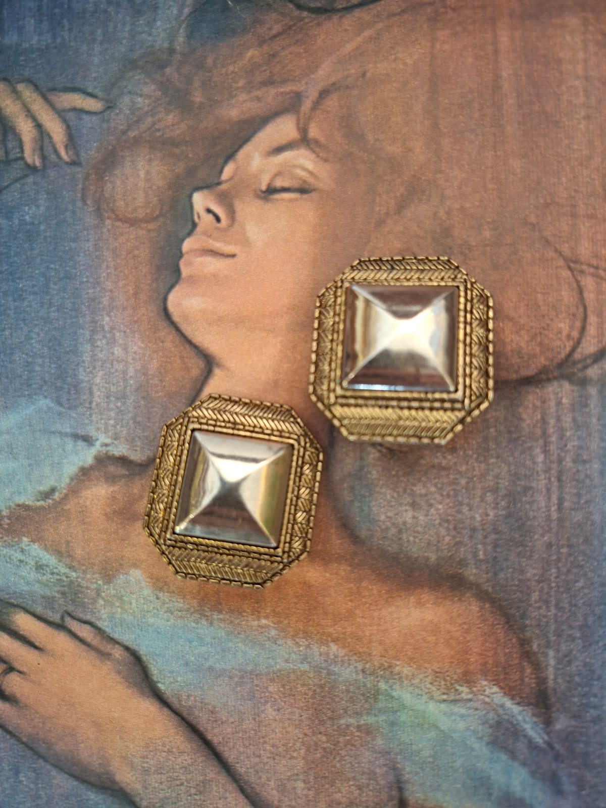 Vintage Two Tone Geometric Statement Earrings