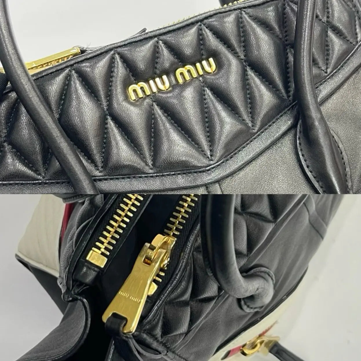 Miu Miu Bicolor Matelassé Leather Madras Satchel