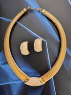 Vintage Christian Dior Pavé Crystal Mesh Necklace & Earrings Set