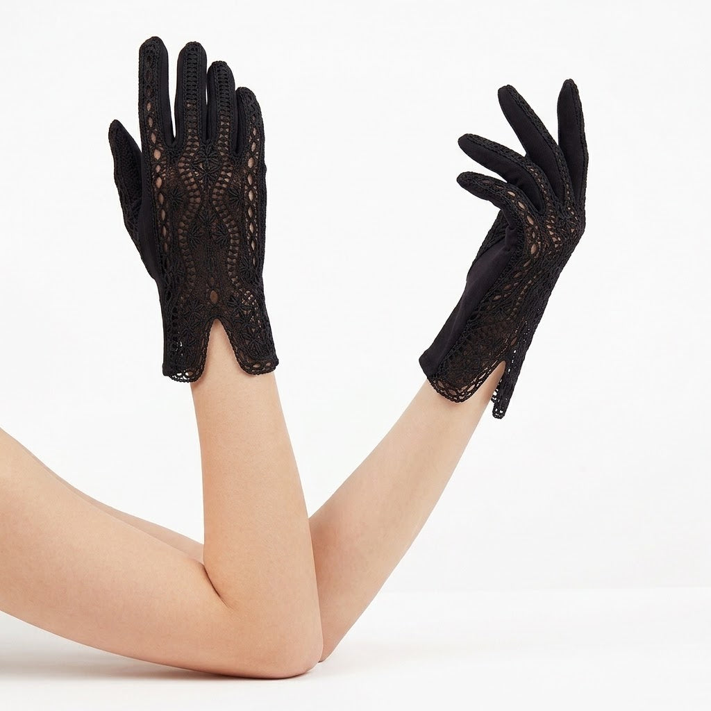 Vintage 1960s Black Lace Evening Gloves