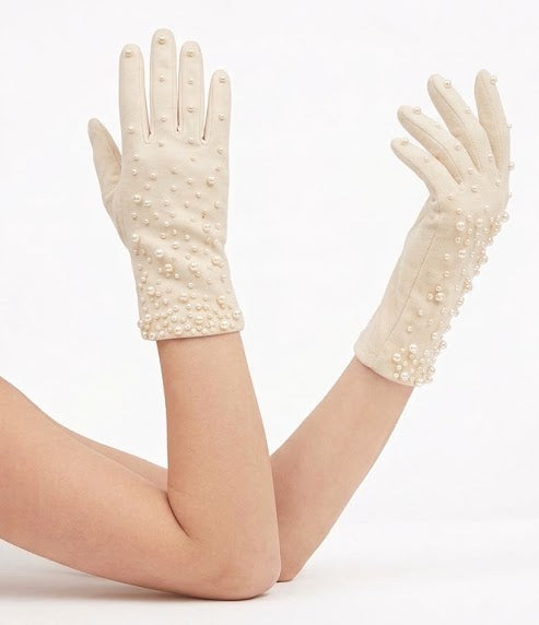 Vintage Ivory Faux Pearl Embellished Gloves