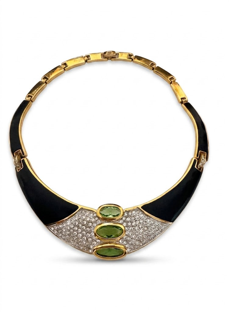 Vintage Bold Art Deco-Style Enamel & Glass Collar Necklace